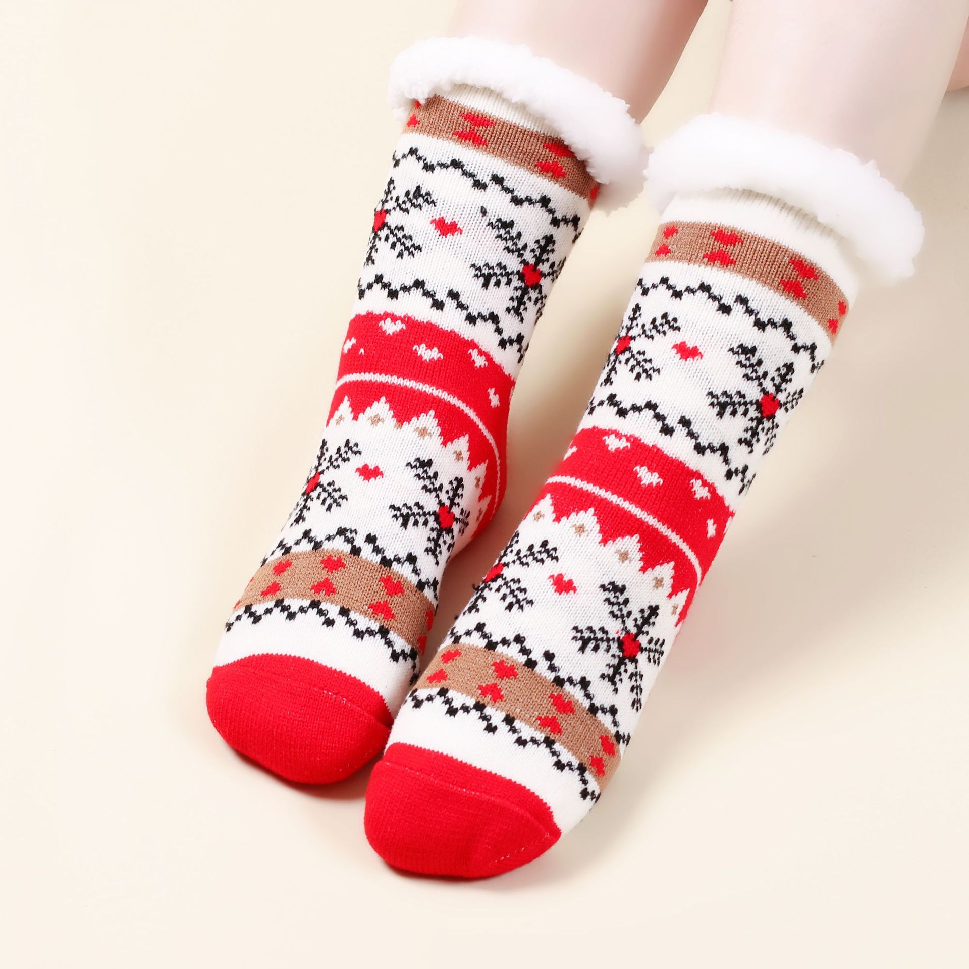 Fuzzy Slipper Socks Winter Nordic Style Knit Short Sock Sleeping Floor Sock